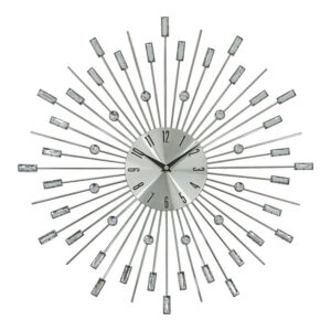 ANKOR 844883 Ρολόι Τοίχου Μεταλλικό Ασημί με διάφανους κρυστάλλους Ø49.5cm