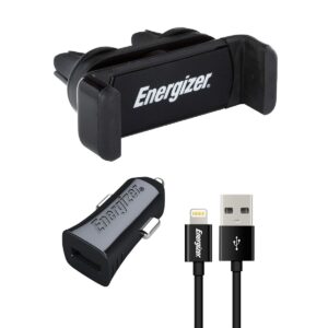 Βάση Στήριξης και Φορτιστής Αυτοκινήτου Energizer 3.4A με Καλώδιο Lightning Apple Certified MFi Μαύρο 1m