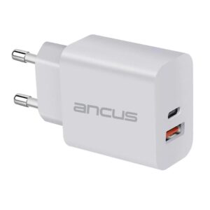 Φορτιστής Ταξιδίου Switching Ancus Supreme Series C70D Dual Fast Charge με USB/USB-C Έξοδο QC3.0 PD30W Λευκό