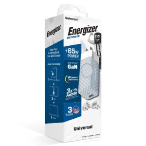 Φορτιστής Ταξιδίου Energizer A65MU PD65W Γρήγορης Φόρτισης 1 x USB-C 1 x USB-A   EU / UK / US Ασημί GaN Tech