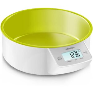 Ψηφιακή Ζυγαριά Κουζίνας 5Kg με Κάδο 1lt Sencor SKS 4004GR LCD Οθόνη και Λειτουργία Αφής Πράσινη/Λευκή