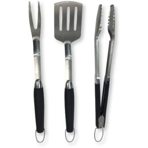 Σετ Εργαλείων Grill Fieldmann FZG 9017 3 Τεμ. με Πιρούνα, Σπάτουλα και Τσιμπίδα απο Ανοξείδωτο Ατσάλι και Προστατευτικές Λαβές