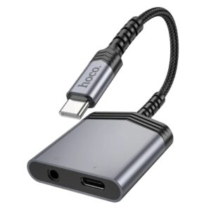 Αντάπτορας Hoco LS39 USB-C σε 1xUSB-C και 1x3.5mm για Τροφοδοσία και Ηχο Γκρί