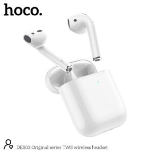 Wireless Hands Free Hoco DES03 Plus TWS V5.0  350mAh και 3h Ώρες Λειτουργίας Λευκά με Μαύρο Silicon Sleeve