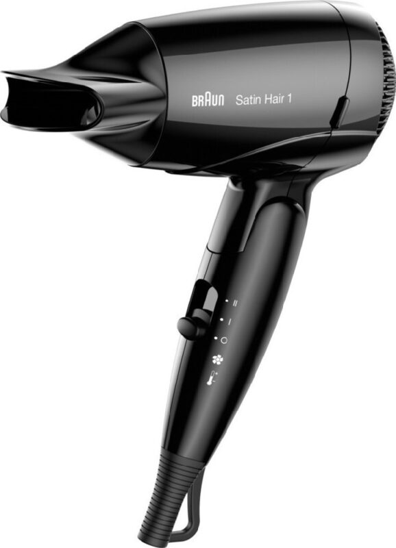 Πιστολάκι Μαλλιών Ταξιδίου Braun BRHD130 Satin Hair 1 Style & Go 1200W με 2 Επίπεδα Θέρμανσης και Ιονική Λειτουργία Μαύρο