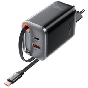 Φορτιστής Ταξιδίου Acefast A111 Fast Charging USB-C και USB-A PD67W QC3.0 GaN και Αναδιπλούμενο Καλώδιο USB-C 0.65m Μαύρος