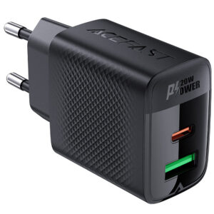 Φορτιστής Ταξιδίου Acefast A78 Fast Charging 1xUSB-C 1xUSB-A PD20W QC3.0 GaN Μαύρος