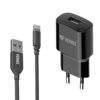 Φορτιστής Ταξιδίου Yenkee YAC 4600 12W USB-A 5V/2.4 A με Καλώδιο USB-A σε Lightning Apple Certified MFi Braided Μαύρο 1m