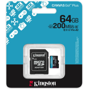 Κάρτα Μνήμης Kingston CanvasGo+ MicroSDXC 64GB Class 10 με SD Αντάπτορα εως 200Mb/s SDCG4/64GB