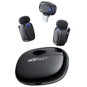 Σετ 2 Μικρόφωνα Πέτου Lavalier Acefast R2 HD Μείωση Θορύβου, Ακτίνα 15m και 20hr Διάρκεια Μπαταρίας με USB-C Transmitter και Θήκη Φόρτισης Μαύρο