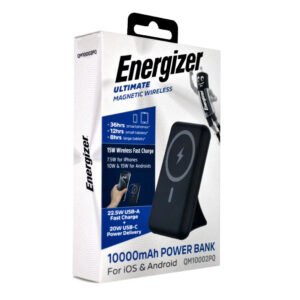 Power Bank Energizer QM10002PQ 10000mAh 22.5W Fast Charge με 1xUSB-C 1xUSB-A Ασύρματη Φόρτιση 15W και LED Ένδειξη Μπαταρίας Μαύρο