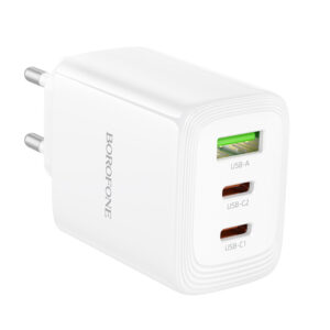Φορτιστής Ταξιδίου Borofone BN32 Cargador GaN με 1xUSB-C PD65W και 1xUSB-A QC PD18W Λευκός