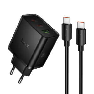 Φορτιστής Ταξιδίου Hoco N75 Grande GaN 65W High Power Fast Charge με 2xUSB-C 1xUSB-A και Καλώδιο USB-C σε USB-C 60W Μαύρος