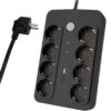 POWERTECH πολύπριζο ασφαλείας PT-1535, 8 θέσεων, με USB & USB-C θύρες, 16A, 1.5m, μαύρο